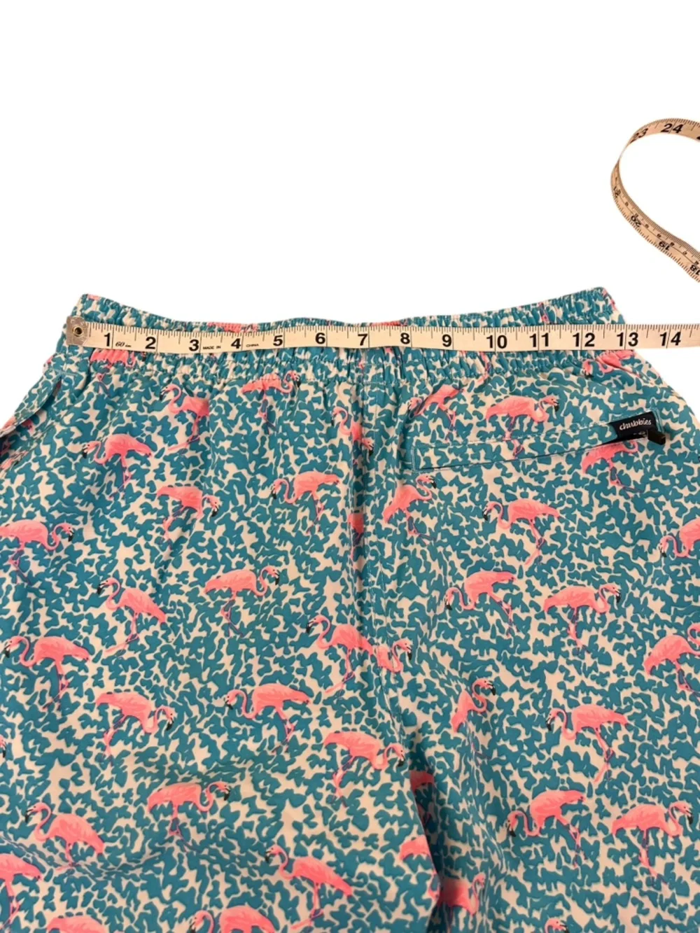CHUBBIES Flamingo‎ Print Swim Trunks Blue Pink Elastic Waist Sz S
